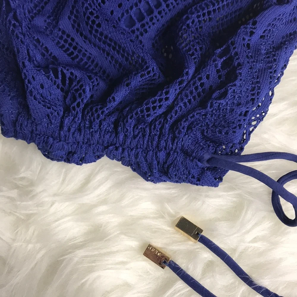 BLEAU ROD BEATTIE Blue Crochet Flyaway Ole Skirt Swim Bottom 8